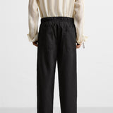 RELAXED FIT COTTON/LINEN TROUSERS